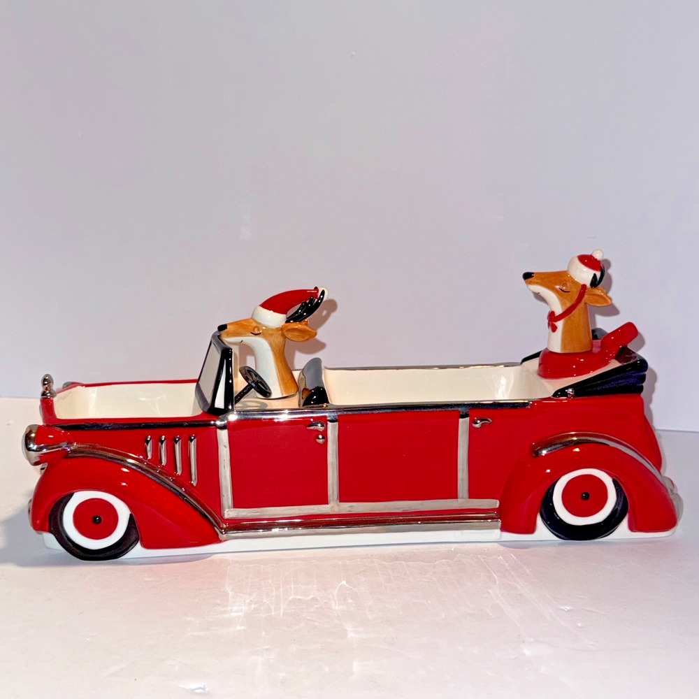 Department 56 Christmas Limo Divided Dip Dish With 2 Reindeer Spreaders 50110